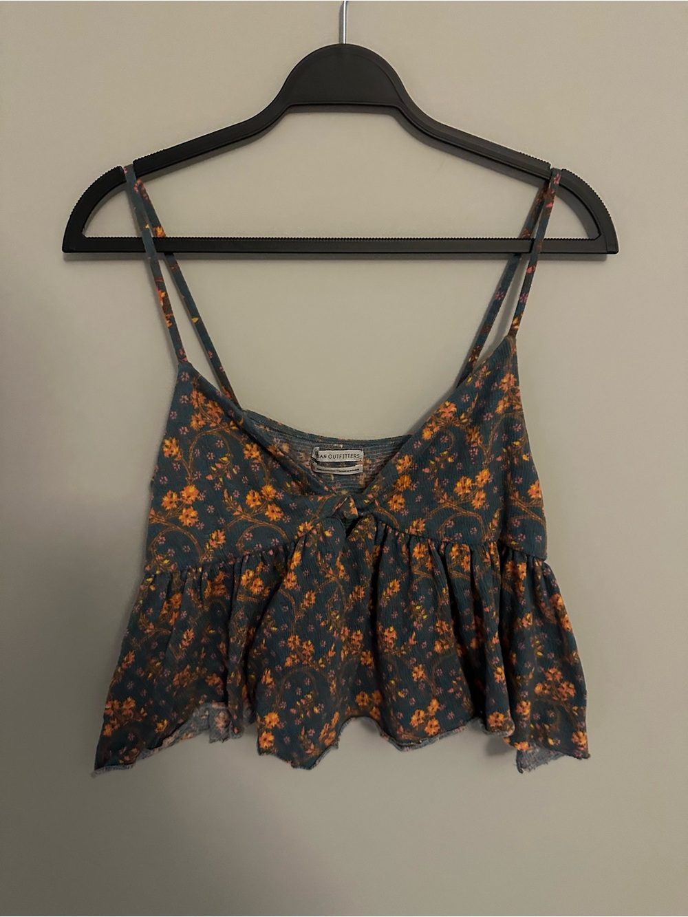 Urban Outfitters Teal Floral Ruffle Cami with Orange Flowers